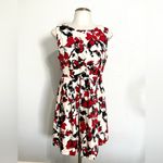 Esley  Anthropologie Floral Cotton A-Line Sleeveless Dress Red Size Medium Photo 1