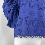 Farm Rio NWOT  3D Star Embroidery Top Blouses Shirt Blue Size L Short Sleeve Photo 6