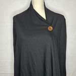 Chatoyant  Big Button Wrap Cardigan Tunic Top Size 2XL Black Knit Fringe Photo 1