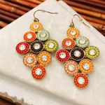Seed Bead & Rhinestone Dangle Earrings Orange Photo 0
