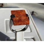 Sterling Silver Ring, Large Red Orange Stone, Sz 6 Photo 2