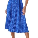 Lulus Chic Sensibility Cobalt Blue Satin Jacquard Pleated Midi cocktail Dress Photo 0