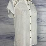 Uno Core Sheer Top Womens S Floral Lace Lattice Back Short Sleeves Collar White Photo 3