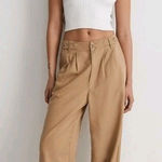 Madewell The Harlow Wide Leg Pant Linen Blend Pleated Women's 4 Acorn Photo 0