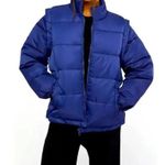 We Wore What NWT Long Sleeve Zip Off Sleeve Puffer Jacket Vest Zip Up Navy Blue S Photo 11
