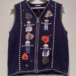 Northern Reflections Vintage  Navy Blue Fall Embroidered Scarecrow Vest Photo 0