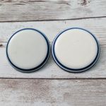 Vintage Clip On Earrings Large Cream & Blue Statement Circle Photo 2