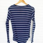 Navy Blue Gray And White Striped Ribbed Long Sleeve Top Size L Photo 1