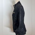 Vegan Leather Moto Jacket Quilted Statement Gold tone hardware Black Size M Photo 9