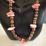 Pink Natural Gemstone Chocolate Colored Faux Pearl Necklace Photo 1