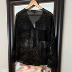 Olive & Oak Sheer Button Down Blouse Women’s Size Small Black Brown Top Photo 2