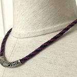 Silver tone filigree tube bead or snag necklace on purple black rope Photo 2