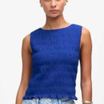 Madewell  | NWT Smocked Boatneck Tank in Brilliant Sapphire Blue | Sz S Photo 0