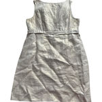 Shoshanna  Linen Shift Dress Womens 12 Beige Gold Metallic Pleated Photo 0