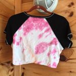 Hanes PRICED TO SELL!!! PINK/WHITE/YELLOW/BLACK CONTRAST STITCH TIE DYE SOFT STRETCHY V-NECK CROP TOP Photo 2