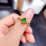 18K Gold Plated Adjustable Birthstone Green Crystal Emerald Ring for Women Photo 2