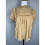 Free People  “Le Femme Tee” Sandstone Short Ruffled Sleeve Blouse Sz Large Photo 2