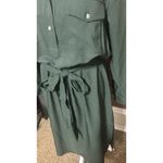 Anthropologie  HUTCH Shirt Dress Dark Green Safari Office Belted Size L Midi Photo 2