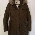 Abercrombie & Fitch Parka coat removable fur hood midi length size Small FLAW Photo 0