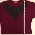 Mercedes & Adrienne VTG Wine/Black Leather Appliqué Top Blouse Sz M Purple Size M Photo 3