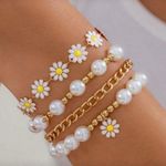 ๐ผ๐ผ๐ผ3 for 12$๐ผ๐ผ๐ผDaisy and Pearl Gold Bracelet Set White Photo 0