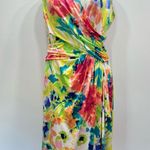 CHAPS Ralph Lauren Chap’s Draped Wrap Front Colorful Floral Sleeveless Dress Medium Photo 3