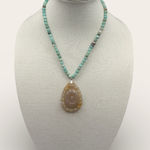 Artisan Silver 990 Chalcedony Big pendant 2.75” Length New Amazonite Beaded Chain Photo 0