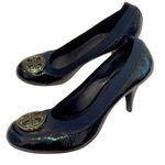 Tory Burch  Caroline 8 navy patent gold logo flex pumps heels 3051 Photo 0
