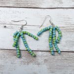 Vintage Earrings For Pierced Ears Light Blue & Green Beaded Dangle Photo 0
