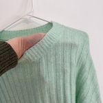 American Eagle Cropped Dreamspun Crew Neck Sweater Solid Mint Green Blue Crop M Photo 5