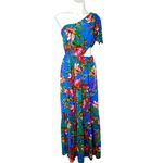 Flying Tomato Blue Maxi Dress M Floral Tropical Off The Shoulder Cutout Farm Photo 1