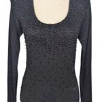 Cache Y2K Scoop Neck Rib Knit Beaded Metallic Sweater Black Photo 10