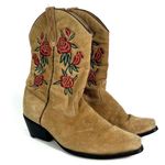 Vintage American West Trading Co. Brown Suede Rose Embroidered Cowgirl Boots 8 Photo 0