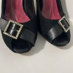 Kate Spade Rhinestone Buckle Black Peep Toe Heels Size 6.5 Photo 2