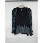 Free People Medallion Bohemian Blouse Women M Black Retro Floral Relaxed Retro Photo 1