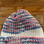 pink purple blue white striped hand knit ribbed beanie hat Photo 3