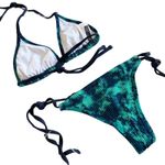 Yandy Two Piece Teal & Blue Tie Dye Bikini Set Adjustable Medium NEW WITH TAGS Photo 3