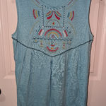Sundance  Embroidered Linen Tank Top Small Blue Photo 0