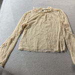 Le lis Cottagecore Tan Cream Long Sleeve Ruffle Mock Neck Lace Top Large EUC Photo 0