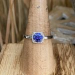 Round Tanzanite Halo & CZ Sterling Silver Ring Size 6,8 Purple Photo 0