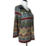 Napa Valley Ethnic Print Top Women Size M Tribal Colorful Stretch Blouse‎ Artsy Blue Size M Photo 4