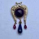 Art Deco Vintage Regal Gold Colored Kissing Peacock Birds Dangle Brooch Pin Photo 2