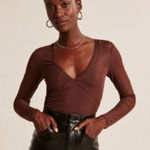 Abercrombie & Fitch ✨  Long-Sleeve V-Neck Mesh Top Brown Small Photo 0