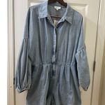 NWT Mable Denim Balloon Sleeve Rompe Sz L Tie Waist Shorts Cotton Boho Western Blue Size L Photo 1