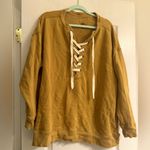 Aerie  Lace Up Oversized Crew Sweatshirt in Khaki Gold Tan - size L Photo 0