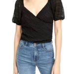 Lucy Paris NWT  Black Textured Faux-Wrap Top Size XL Puff Sleeves Photo 0