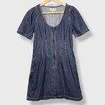 Madewell  Dress Denim Darted Mini Zip-Front Short Sleeve Size 0 Puff Sleeve Women Photo 5