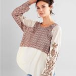 BKE Gimmicks  Raw Edge Pieced Top in Creme Multi BOHO Peasant Prairie Sz S Photo 1