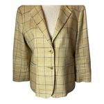 Max Mara  Tan And Black Plaid Silk And‎ Linen Blend Two Button Blazer Size 12 Photo 4