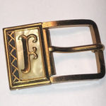 Vintage Solid Brass Initial F Mother of Pearl Sire Belt Buckle Gold Photo 0